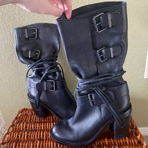 Vince Camuto Leather Heeled Biker Boots